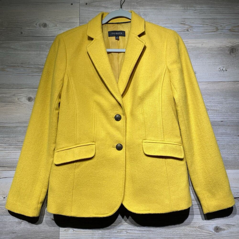 Talbots Wool Blend Blazer Size 2 Crest Buttons Mustard Yellow Schoolboy Career